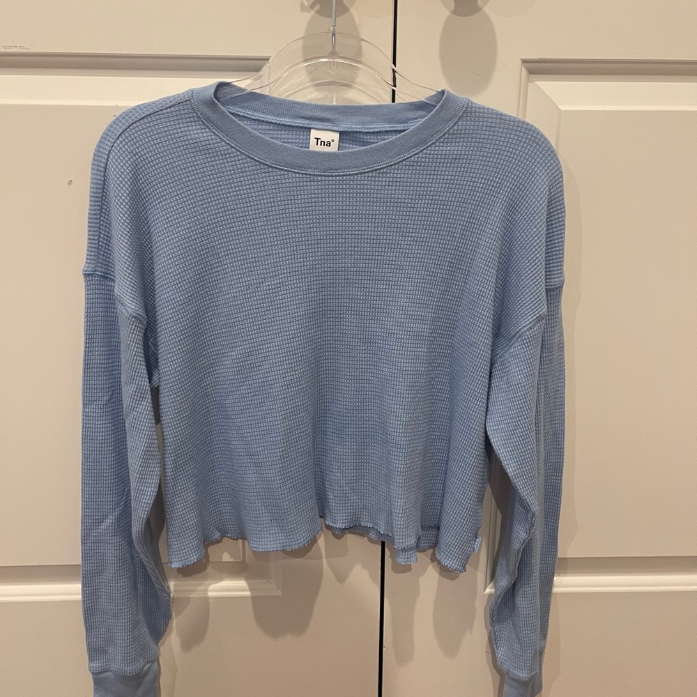 LIGHT BLUE WAFFLE KNT LONG SLEEVE TEE